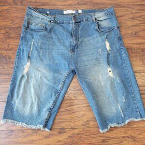 EVOLUTION IN DESIGN Light Blue Holey Destroyed Knee-Length Shorts sz 38 EUC